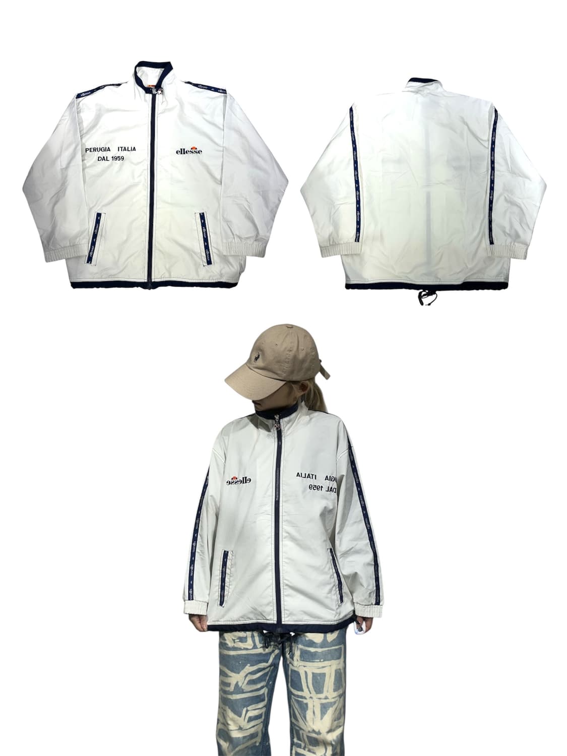 엘레쎄 화이트 블랙 사이드 라인 트랙탑 져지 상품이미지1