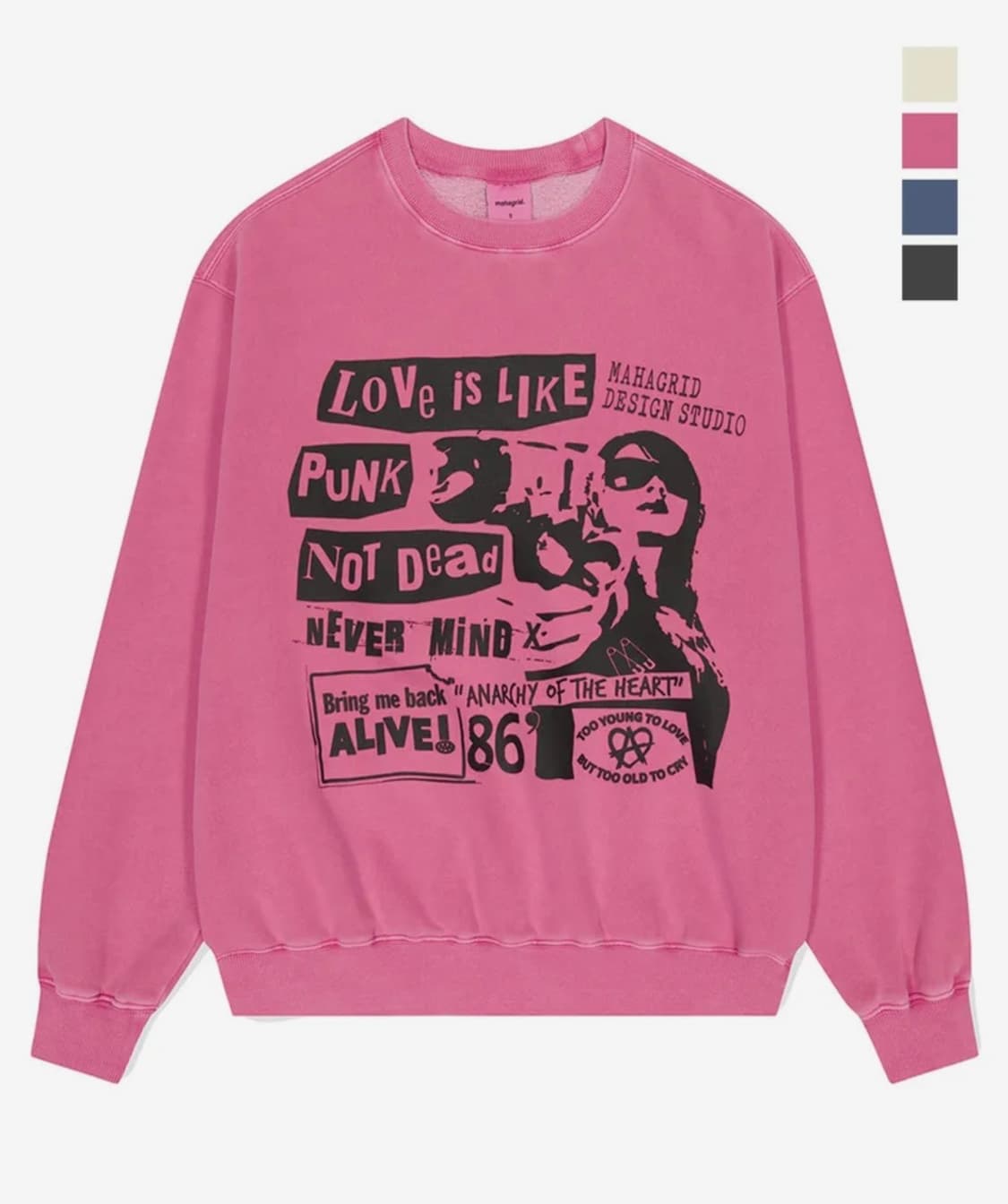 마하그리드 기모 피그먼트 맨투맨 핑크 상품이미지1