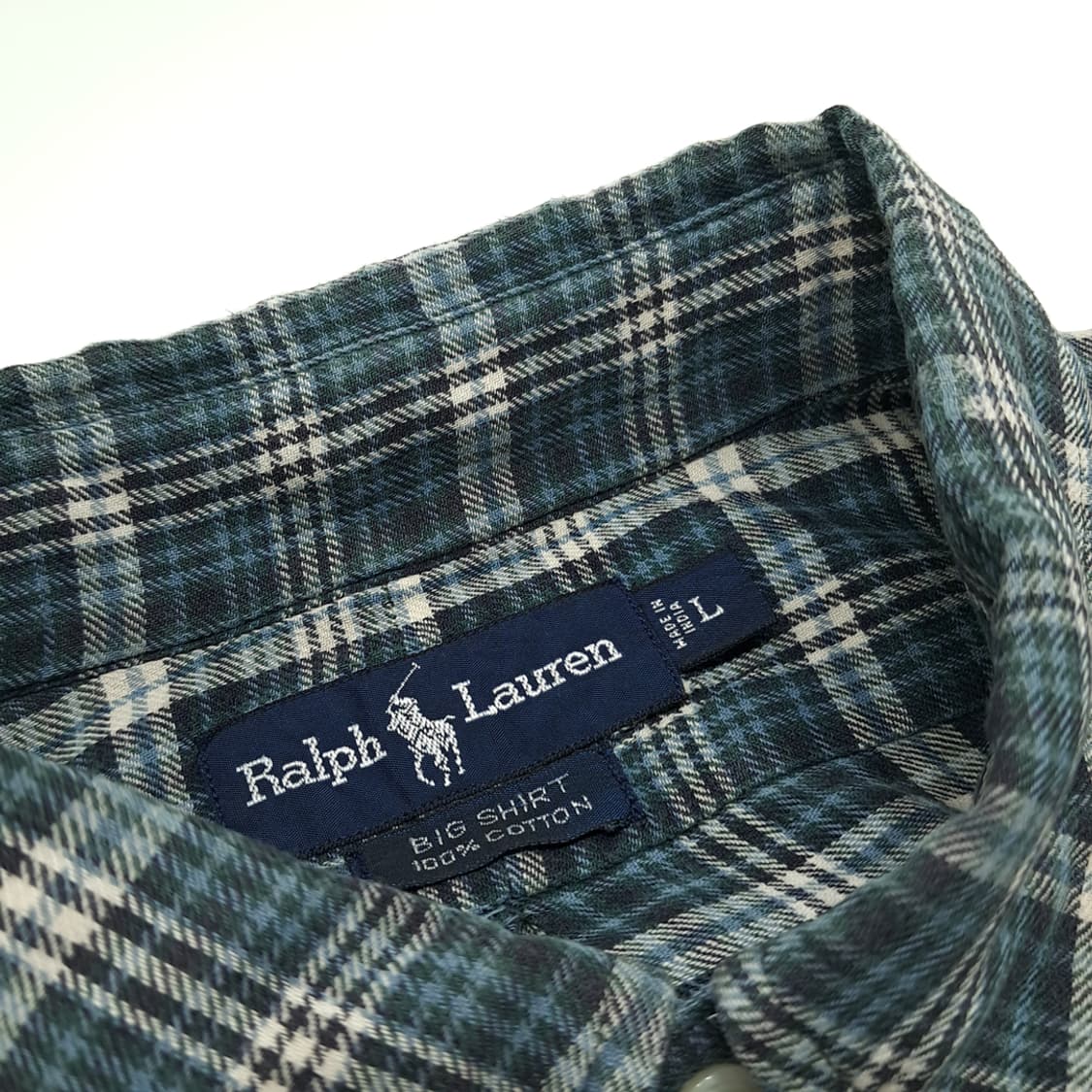 CN876 L 폴로 랄프로렌 빅셔츠 블루그린 타탄체크 플란넬 셔츠 남방 상품이미지4