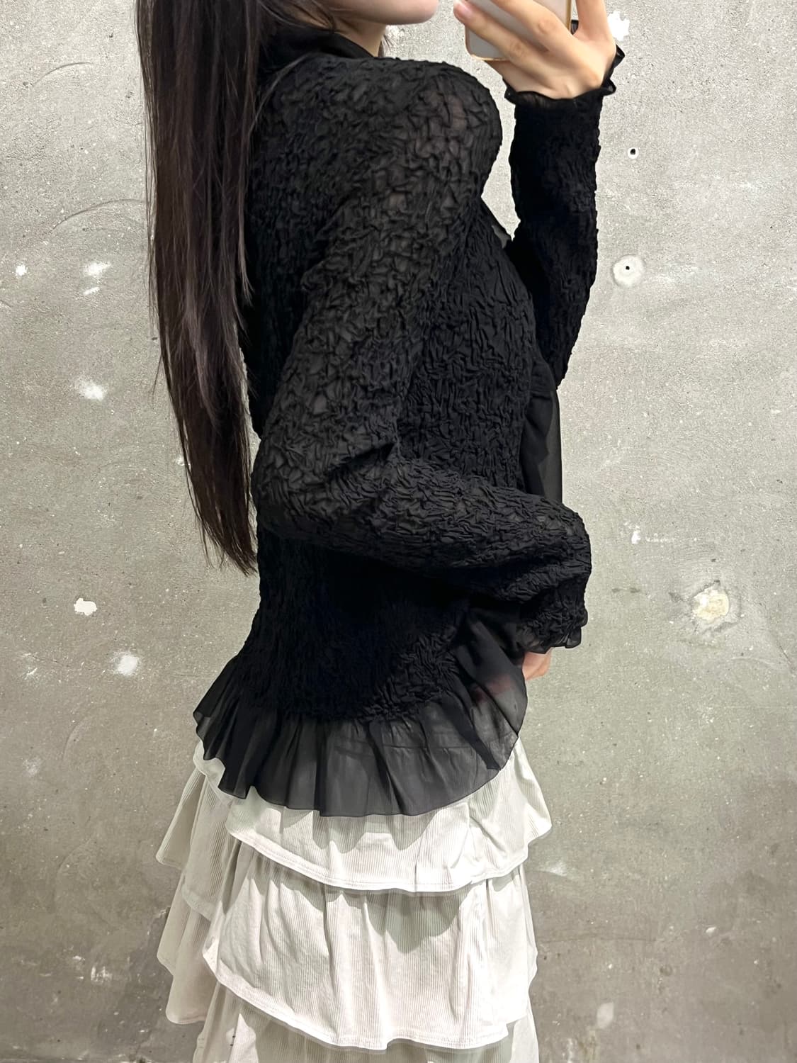 IsseyMiyake 이세이미야케 블랙 러플 가디건 상품이미지3