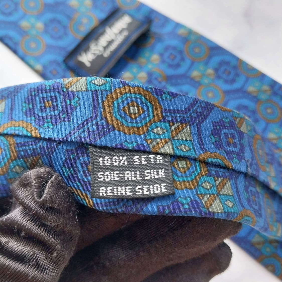 입생로랑 실크 블루 기하 패턴 넥타이 8.7cm A+~A등급 K1904
 상품이미지8