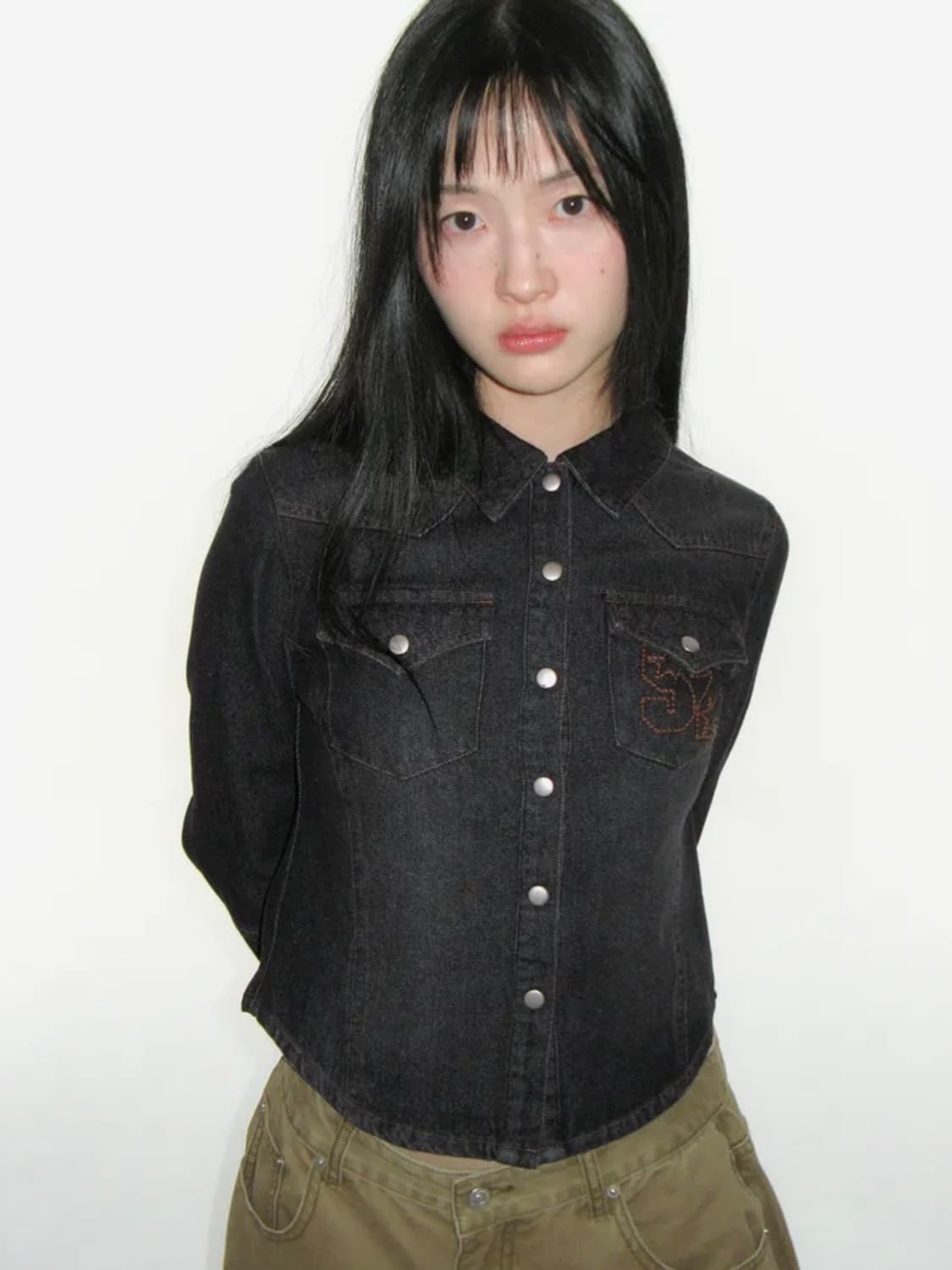 아메스 월드와이드 3/4 슬리브 데님 셔츠 블랙  상품이미지1