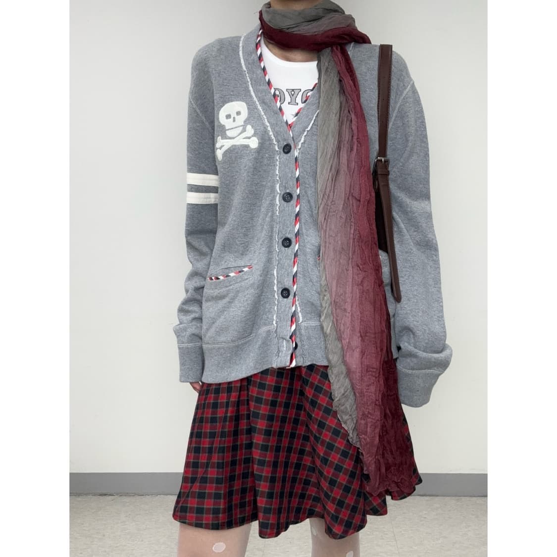 빈티지 레드 체크 미디 스커트 상품이미지2