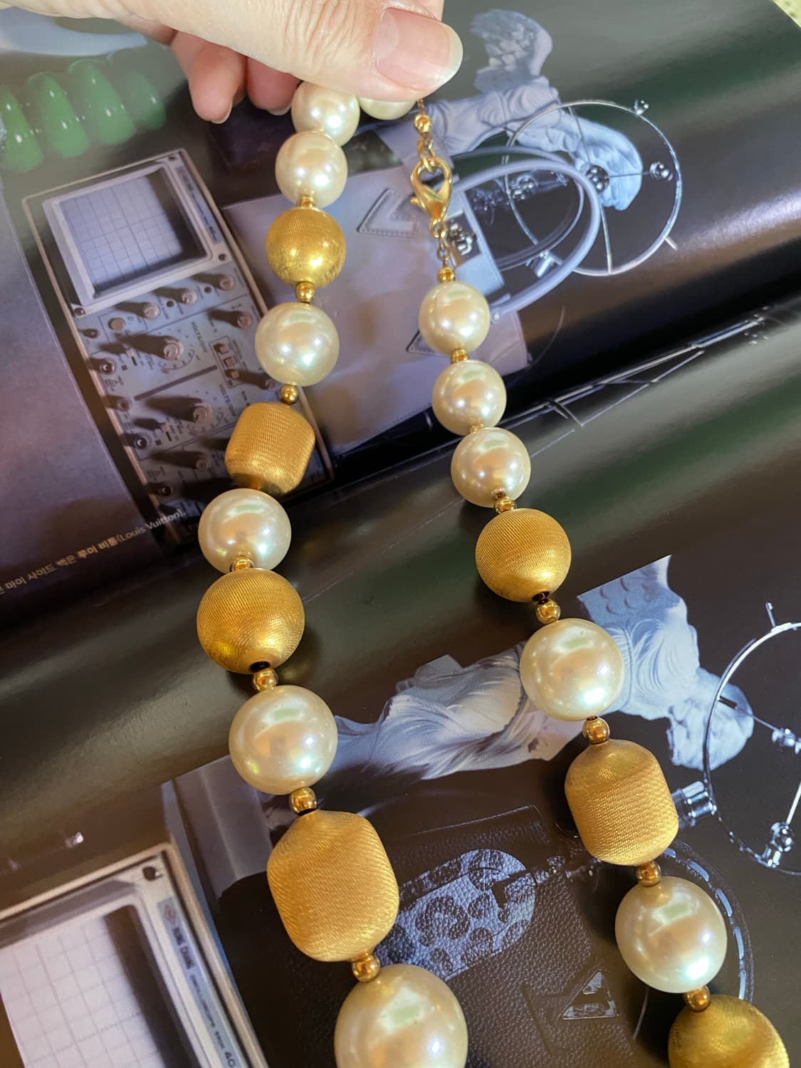 빈티지 볼드 진주 볼 목걸이 골드 일본 수입 상품이미지4