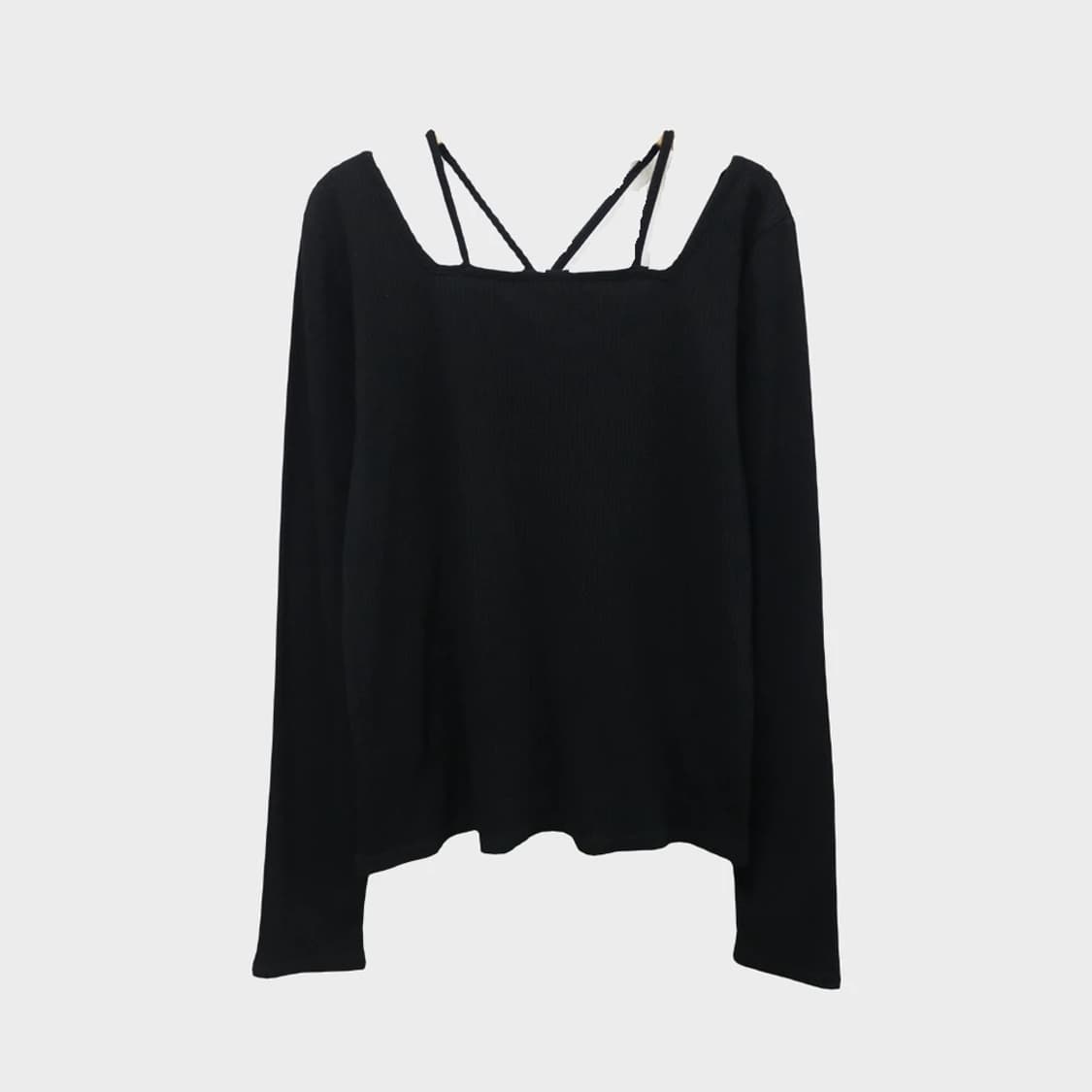 넥 스트랩 포인트 골지 티셔츠 62389 상품이미지1