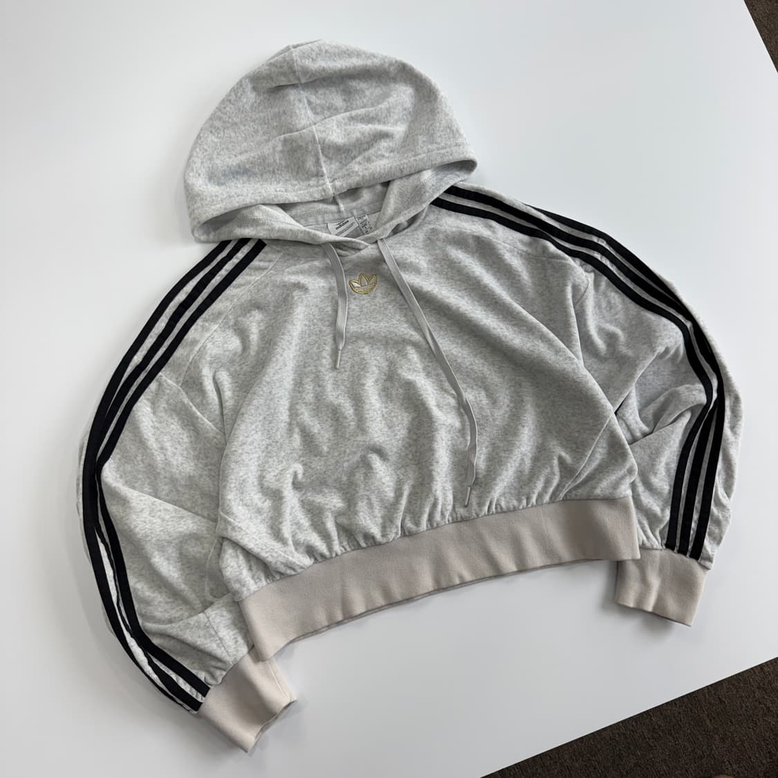 Adidas 아디다스 크롭 벨벳 멜란지그레이 후드 상품이미지3