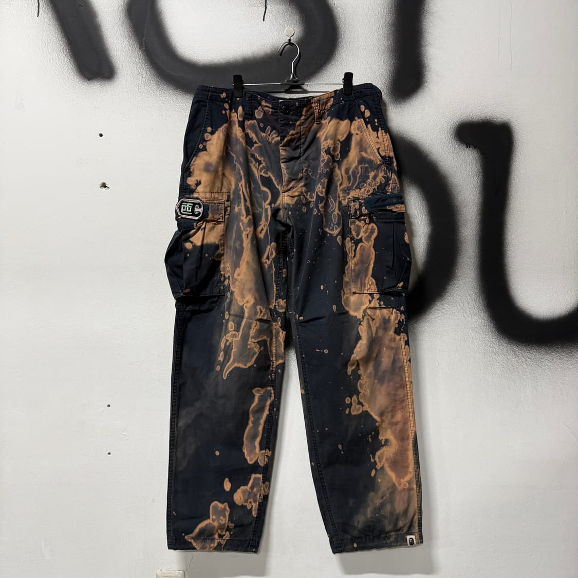 정품 베이프 OG 블리치드 다잉 립스탑 와이드 카고 팬츠 상품이미지1