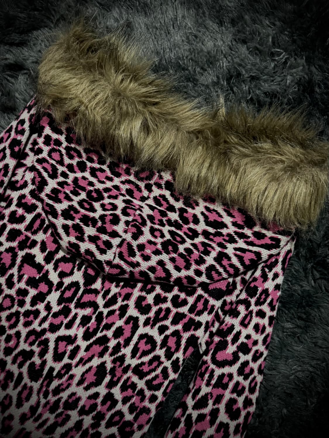 핑크 크롭 레오파드 퍼 후드집업 상품이미지8