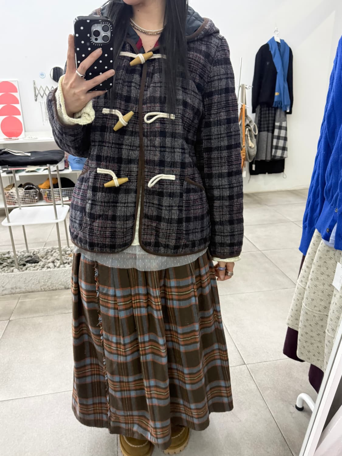 JPN shuca 체크 떡볶이 누빔 후드 숏코트 자켓 상품이미지1