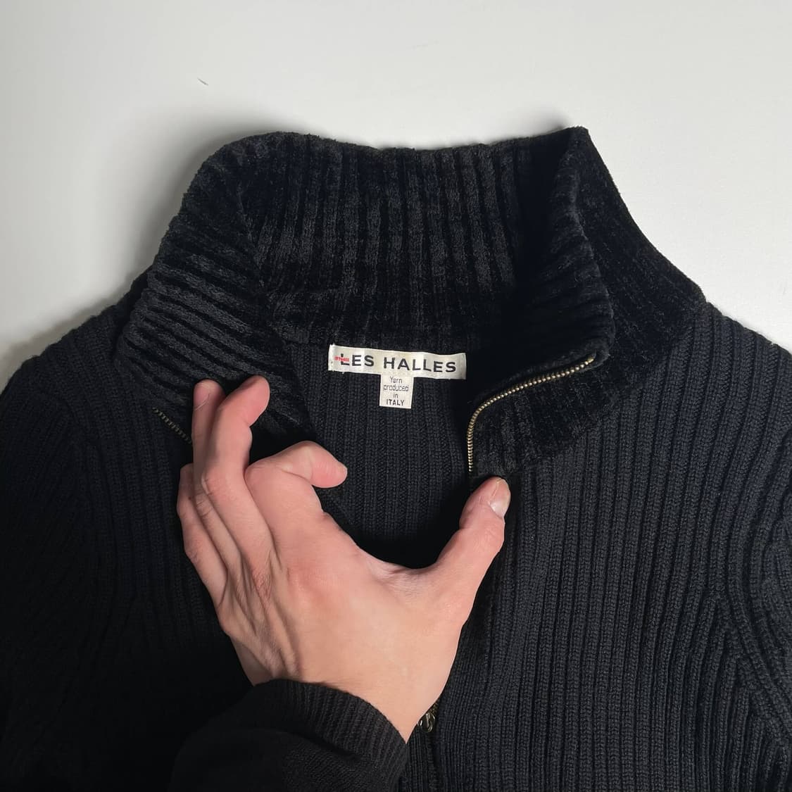Les halles 벨벳 포인트 울 100 집업 니트 자켓 상품이미지5