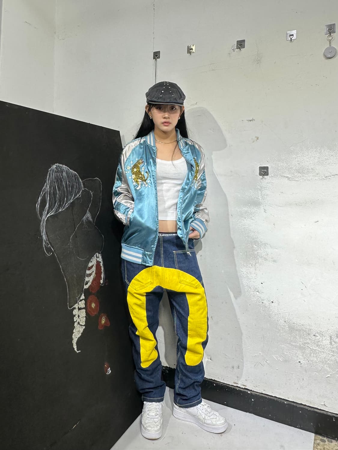 Jpn 일본빈티지 재패니즈 오리엔탈 호랑이 자수 스카잔 XL 상품이미지3