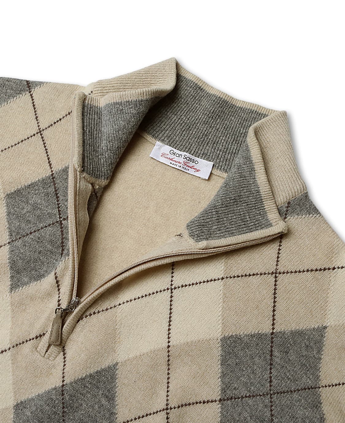 그란 사쏘 [Gran Sasso] 울 캐시미어 아가일 체크 하프 짚업니트 상품이미지3