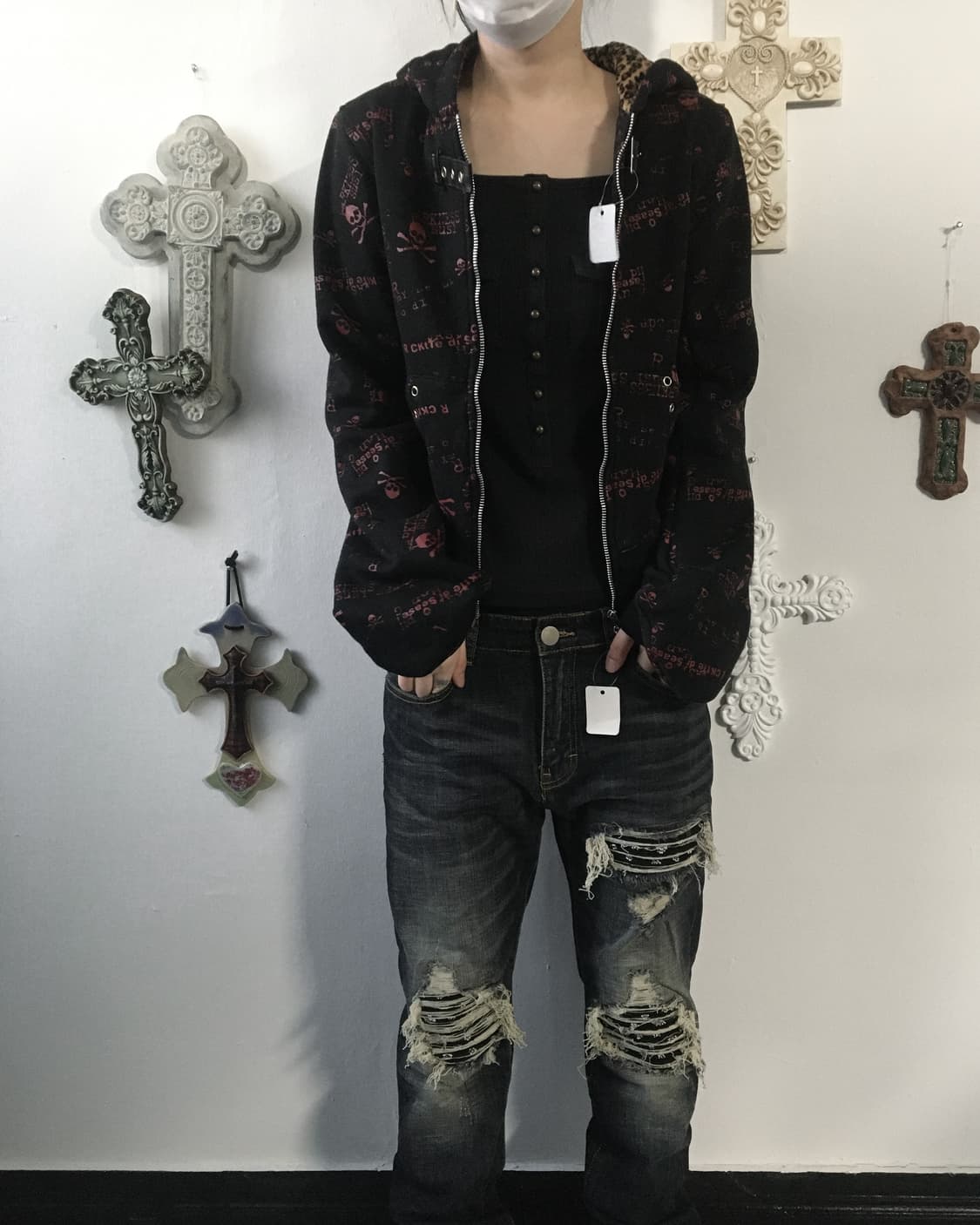 Cat ear skull pattern hood zip up 상품이미지7