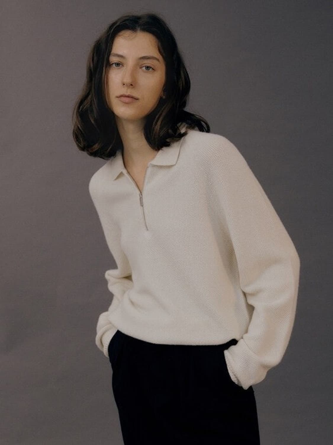 낫띵리튼 울 니트 하프 집업 (크림) 상품이미지1