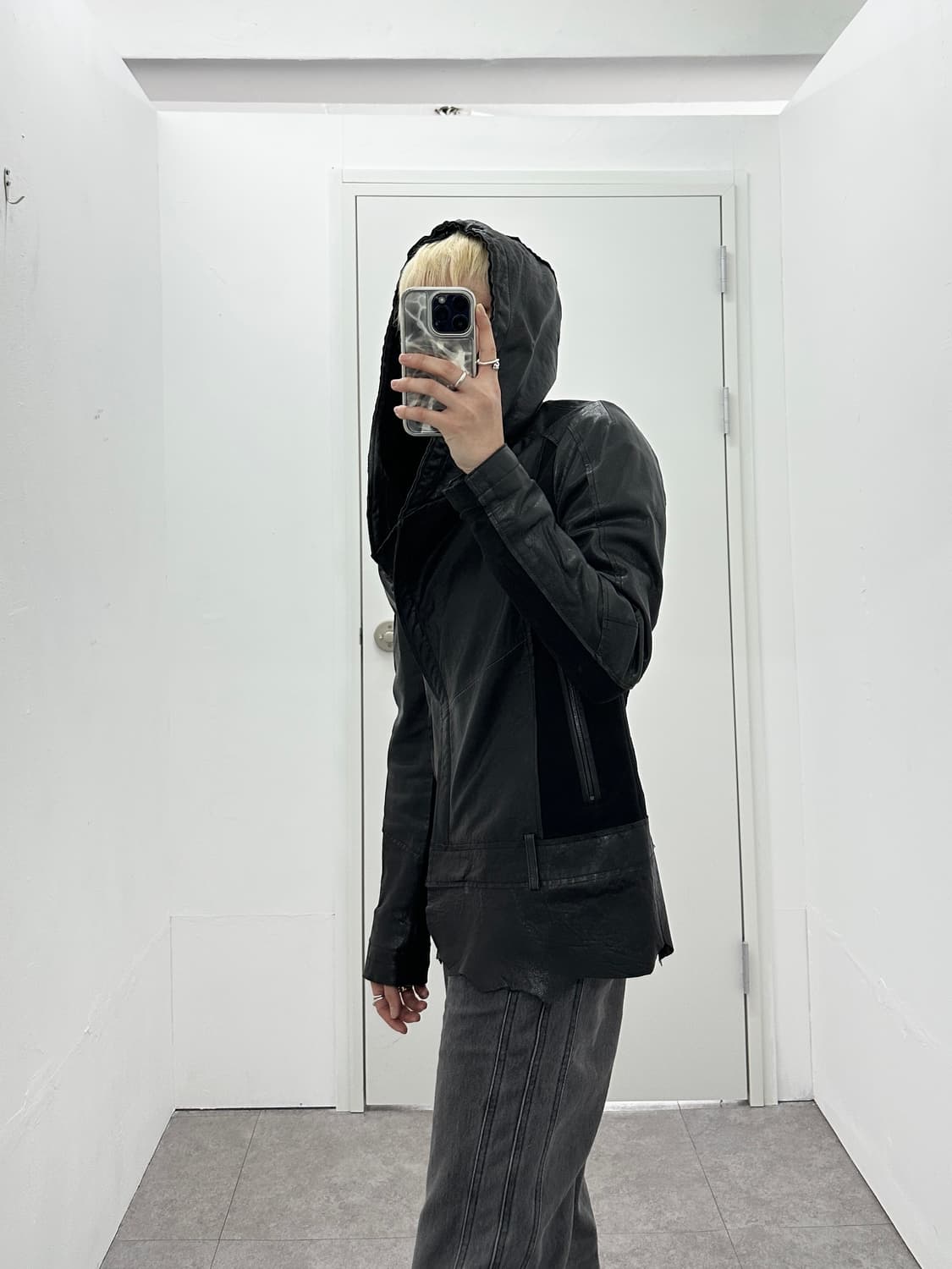 Asymmetric drape sheepskin leather jacke 상품이미지4