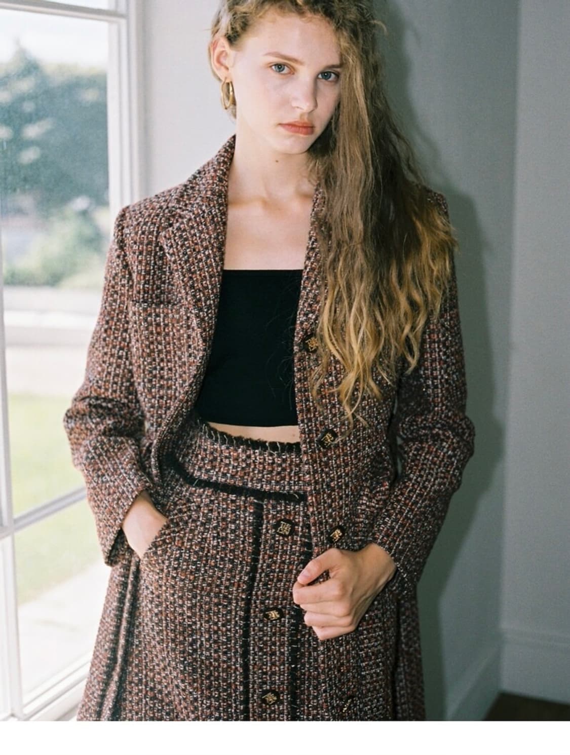 더애쉴린 파멜라 트위드 싱글 코트 와인 새상품 상품이미지6