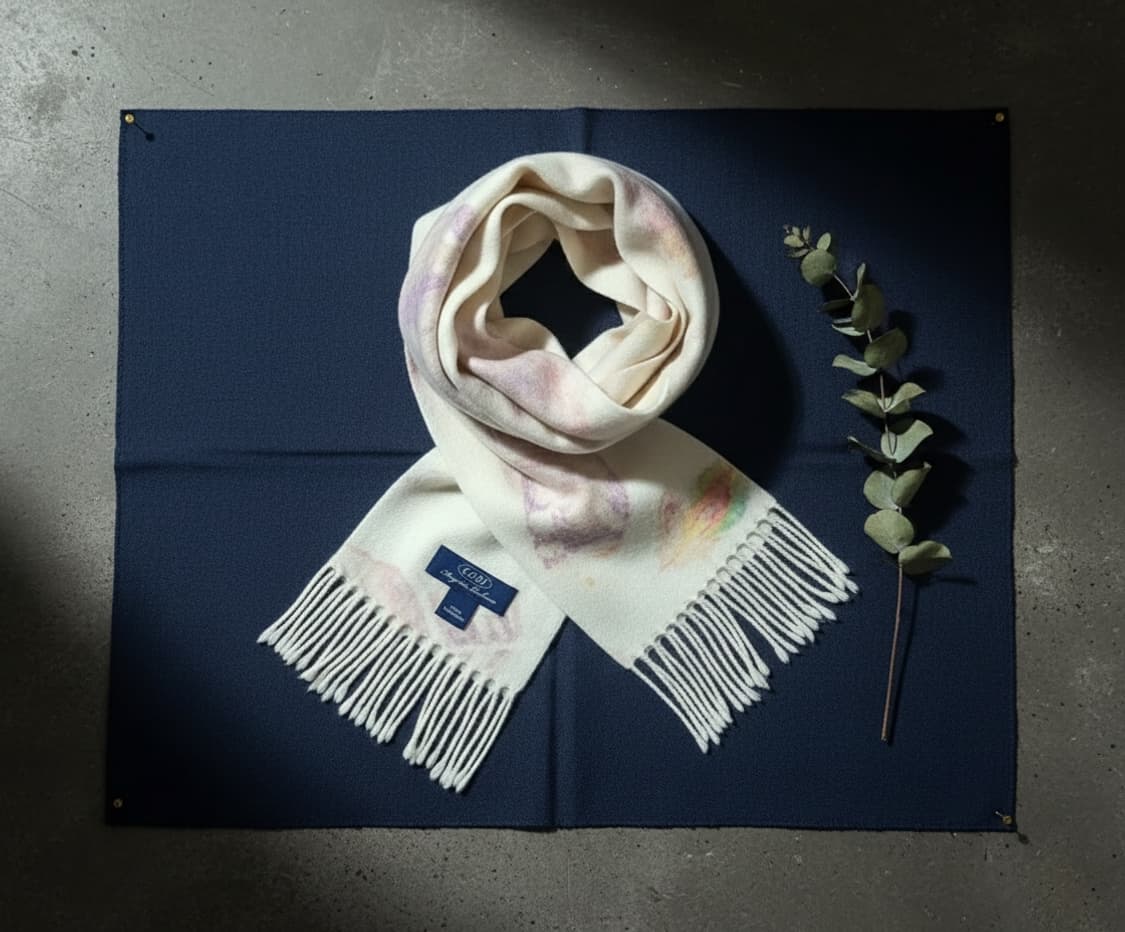 GOBI 몽골리안 캐시미어 파스텔톤 Leaf패턴 머플러 상품이미지1