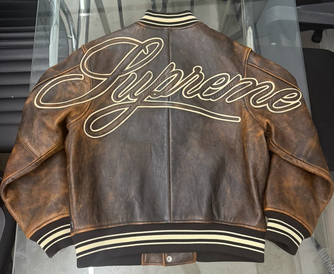 Supreme worn leather varsity jacket 상품이미지1