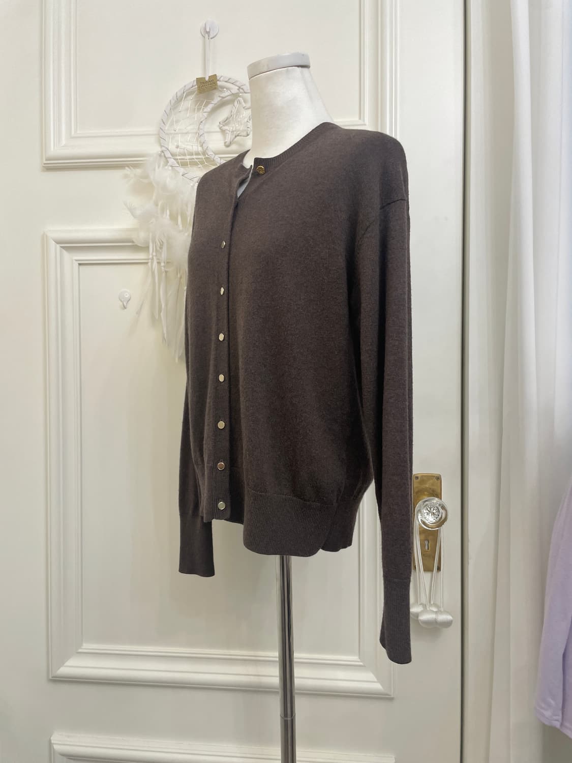 brown gold button autumn cardigan 상품이미지2