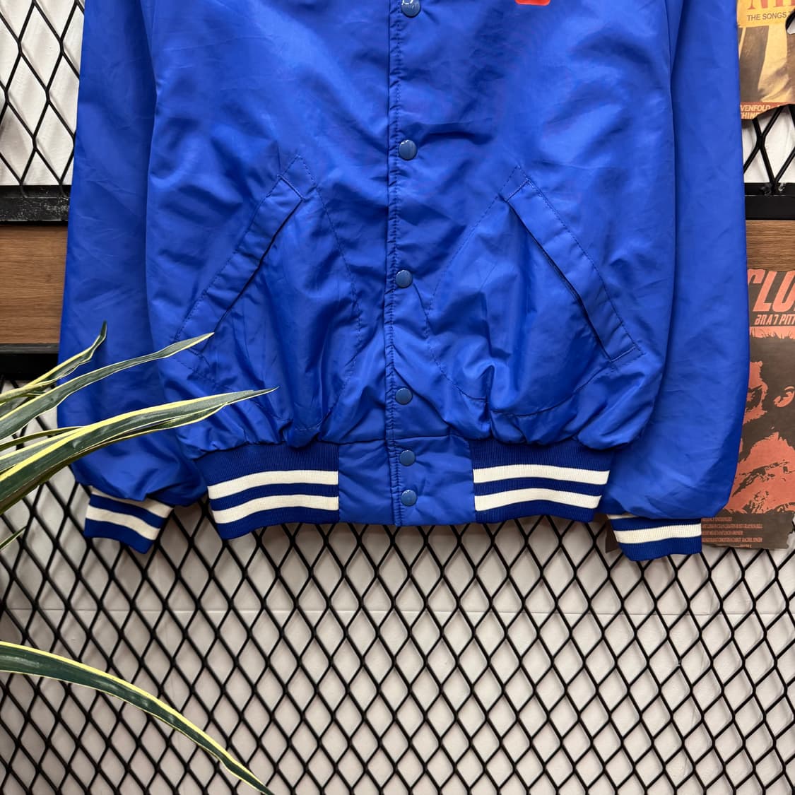 90s USA VINTAGE 코치 자켓 후면 빅프린팅 포인트 블루 상품이미지4