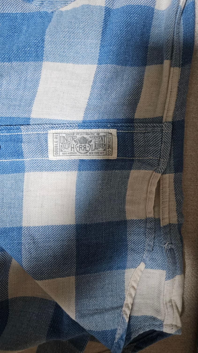 [M] RRL 슬림핏 트윌 웨스턴 플래드 셔츠 크림 블루(이동휘 셔츠) 상품이미지5