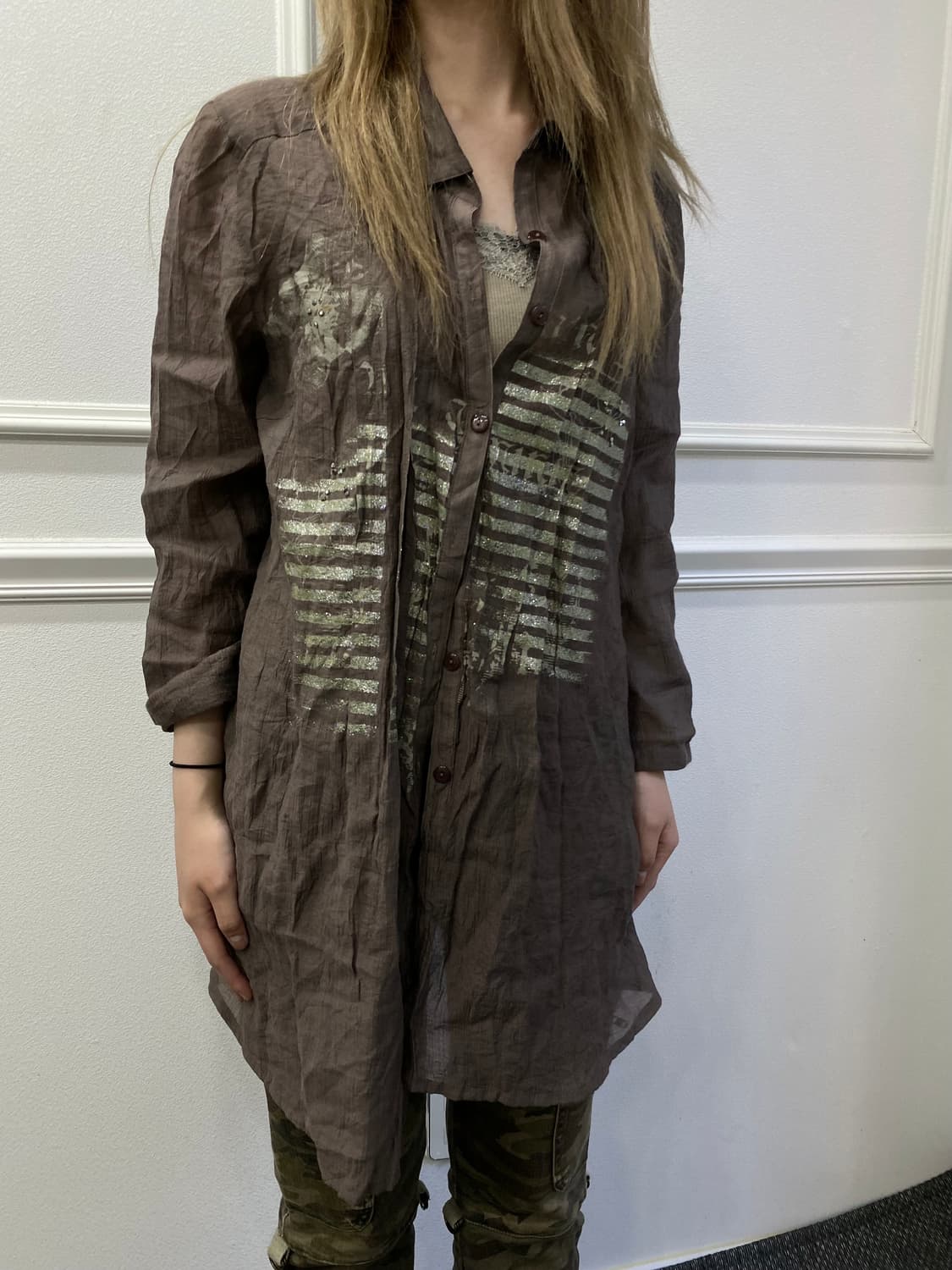 00’s Glitter Skull Punk Print Long 펑크 상품이미지7