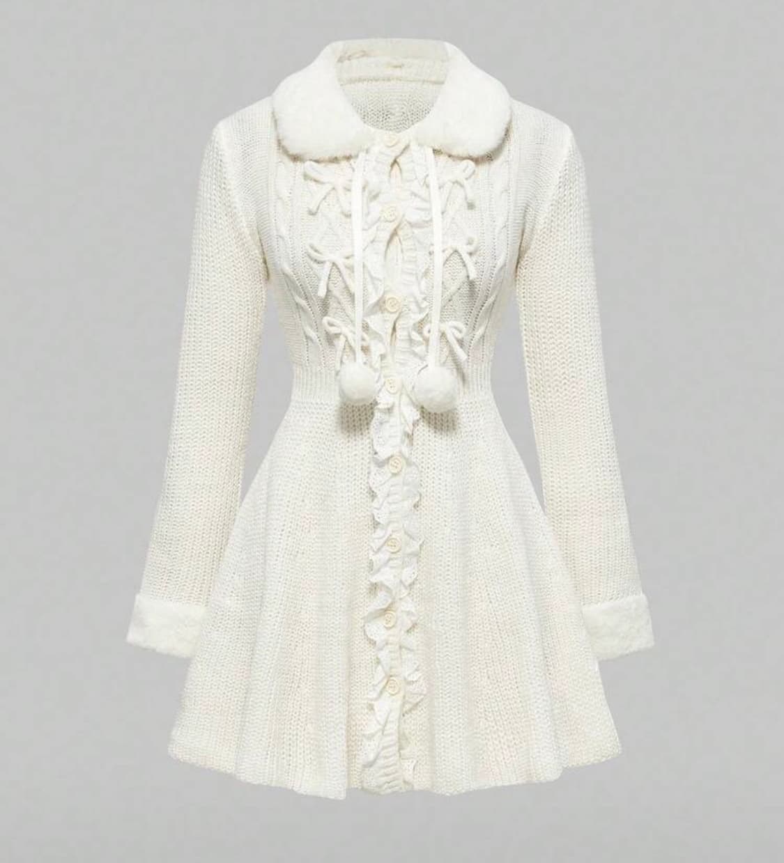 쉬인 shein 라떼갸루 아이보리 퍼 카라 니트 원피스 xs 상품이미지1