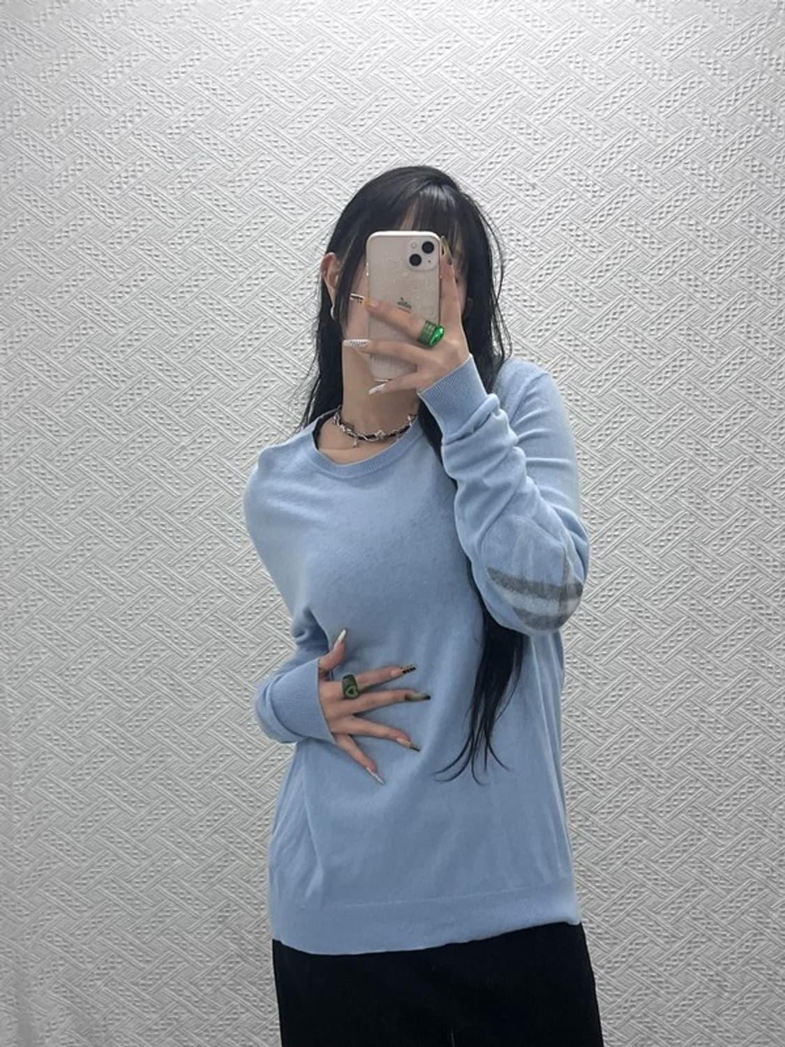 버버리 빈티지 여리 폭닥 체크 엘보패치 연하늘 울 니트 M C08130 상품이미지1