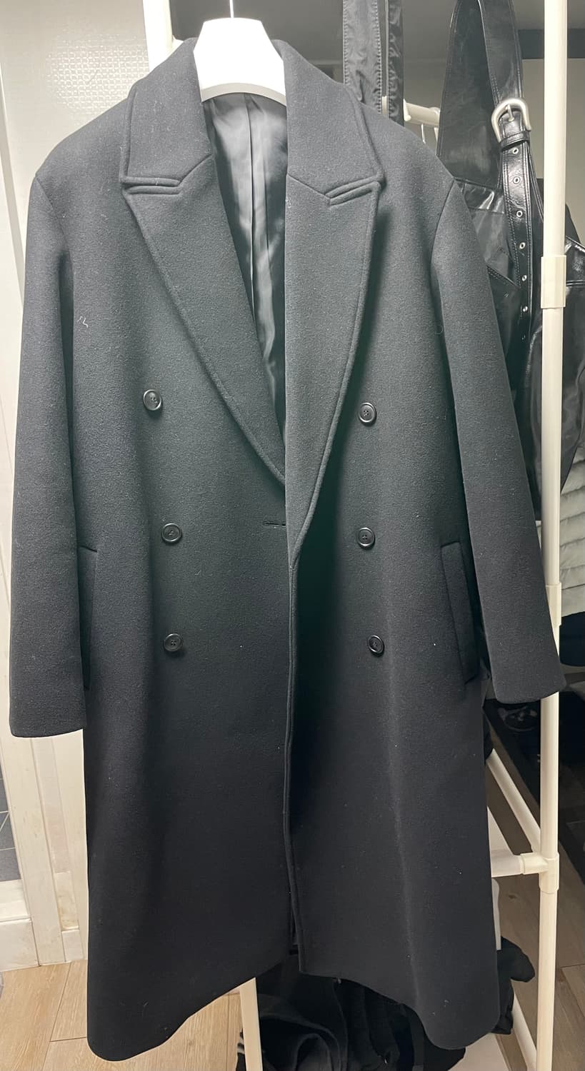 쿠어 오버핏 더블 롱 코트 블랙 S 상품이미지4