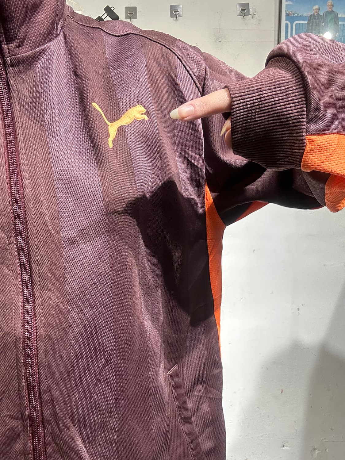 푸마 버건디 브라운 빅 로고 오렌지 오버핏 트랙탑 져지 L 상품이미지4