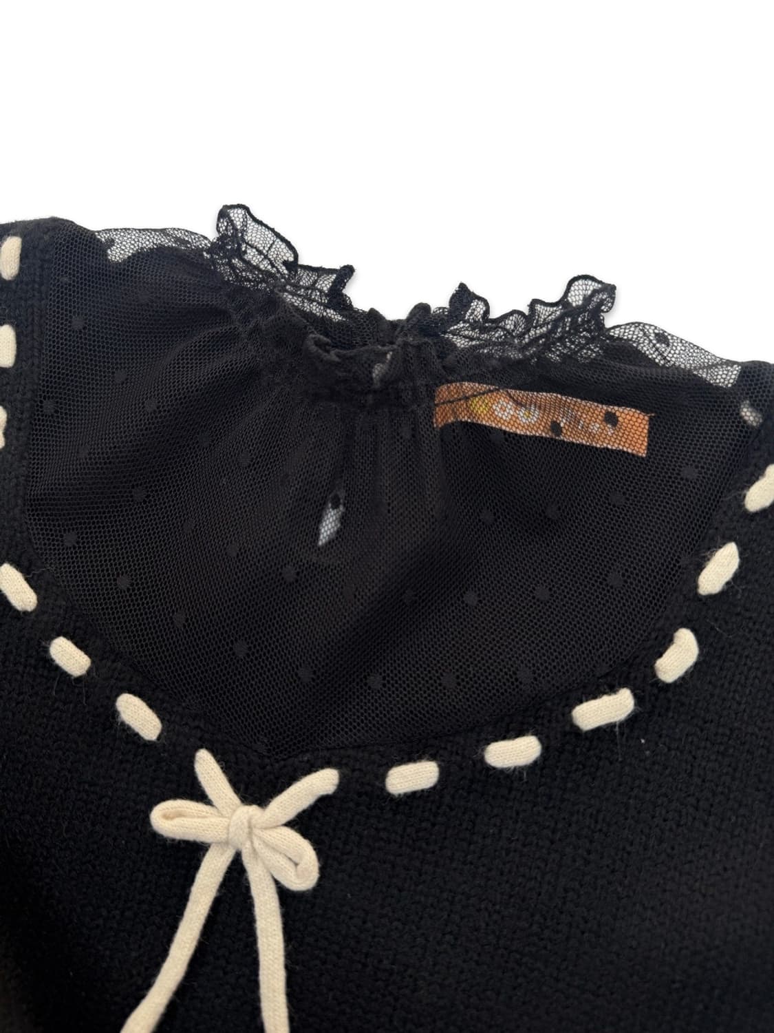 빈티지 블랙 도트 시스루 리본 니트 상품이미지4