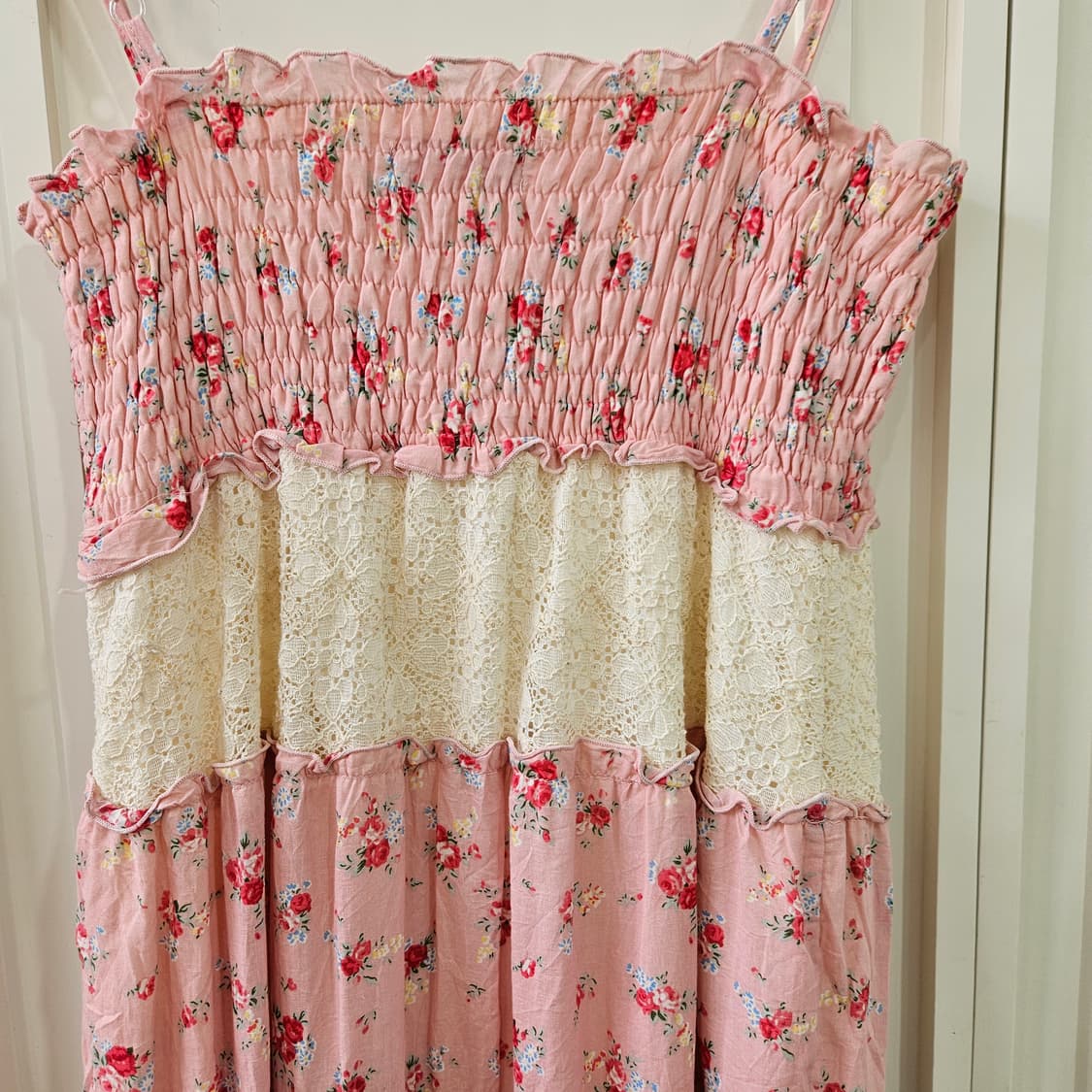 플라워 레이스 롱 원피스 핑크 상품이미지6