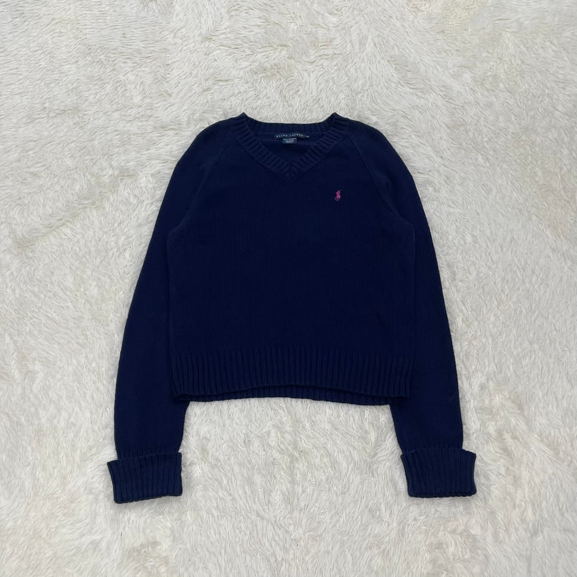 폴로 랄프로렌 포니 로고 브이넥 니트 네이비 상품이미지2