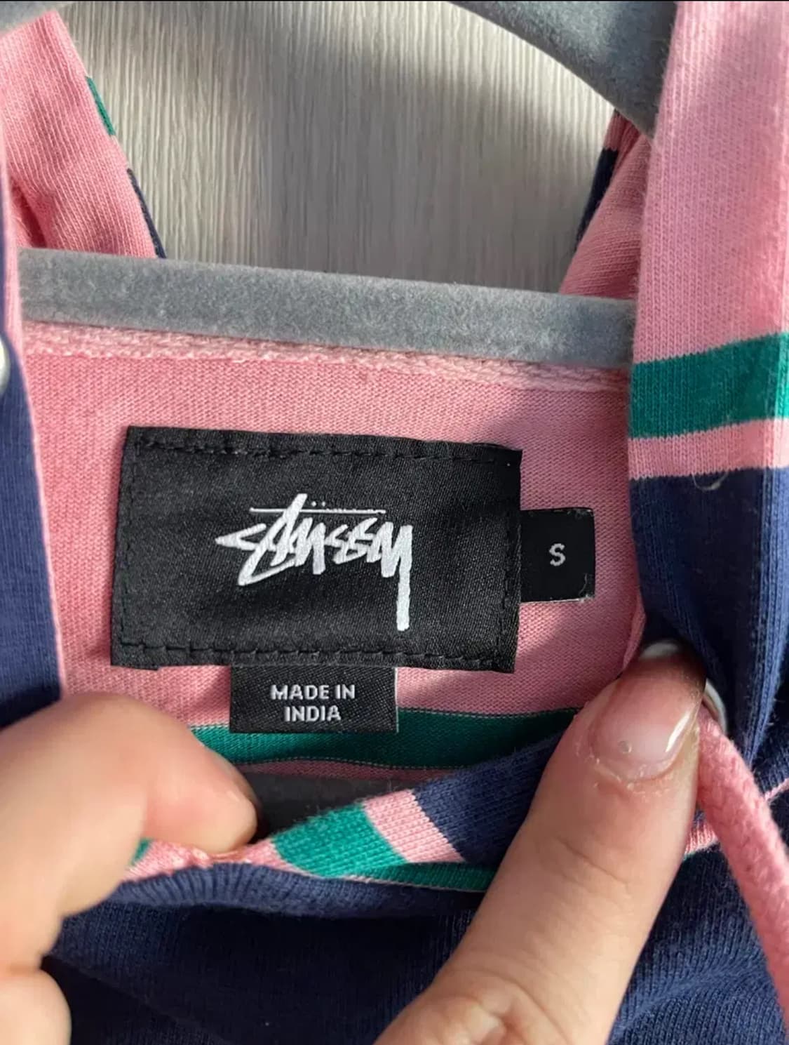 스투시 핑크/네이비 스트라이프 후드티 상품이미지3