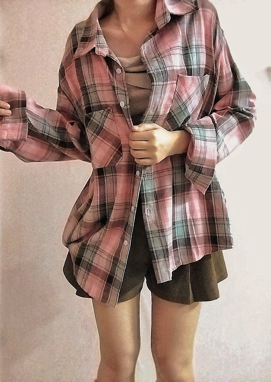 🌸 핑크 체크 루즈핏 셔츠 🍓 일본 빈티지 남방 상품이미지2