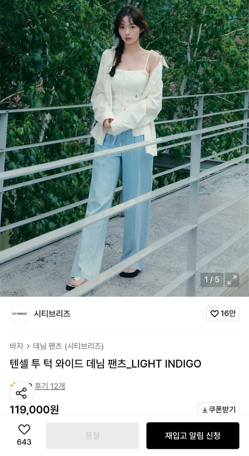 시티브리즈 텐셀 투 턱 와이드 데님 팬츠 봄 여름 청바지 상품이미지2