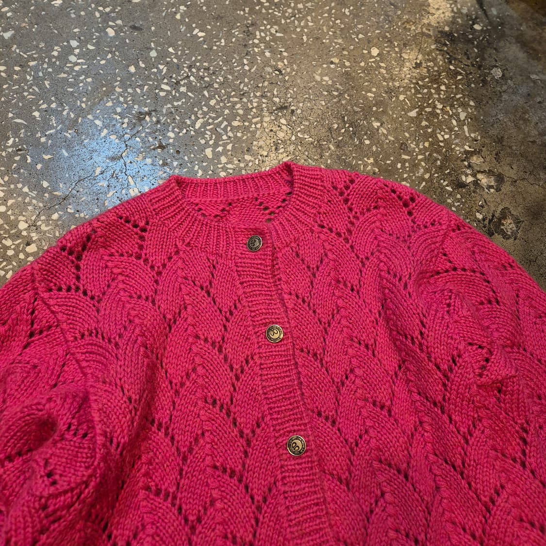 여성-FREE 핫핑크 뜨개 니트가디건  상품이미지3