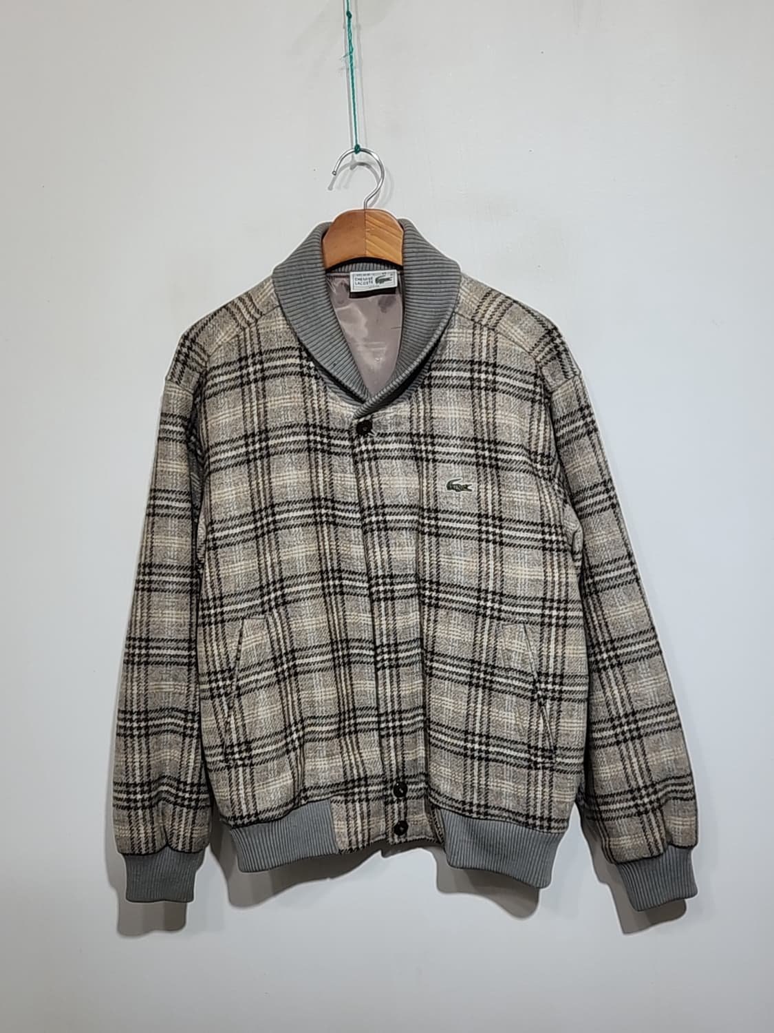 (100) 라코스테 숄카라 블루종 점퍼 체크 모직자켓  상품이미지1