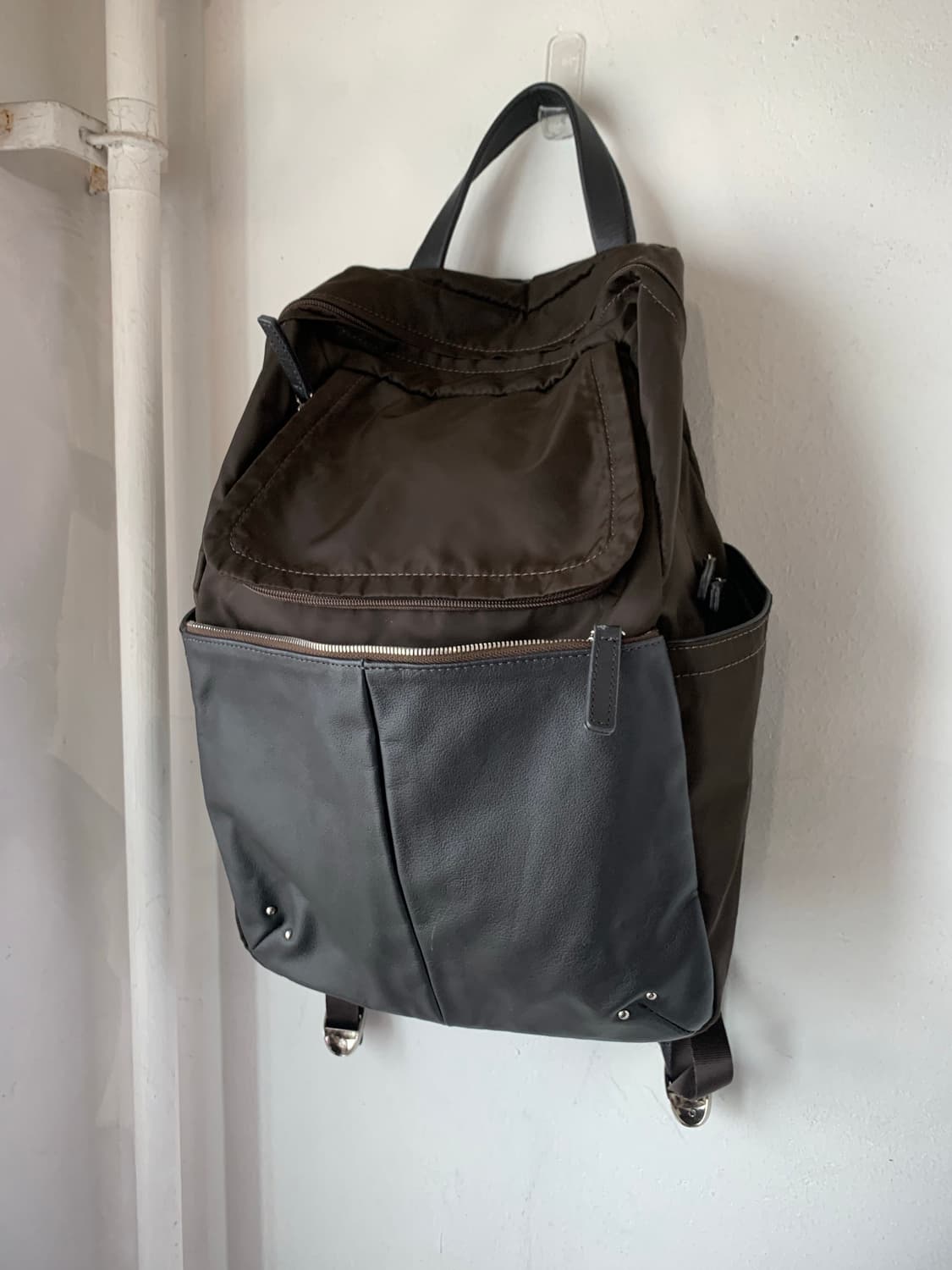 yohji yamamoto y’saccs 나일론 레더 백팩 브라운 상품이미지2