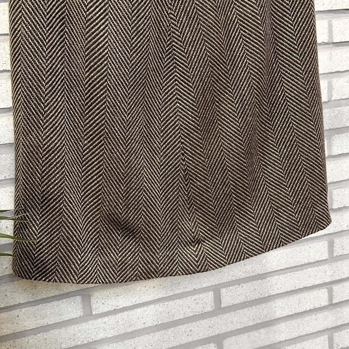 JPN VINTAGE 미니 울 스커트 A라인 헤링본 패턴 디테일 브라운 상품이미지4