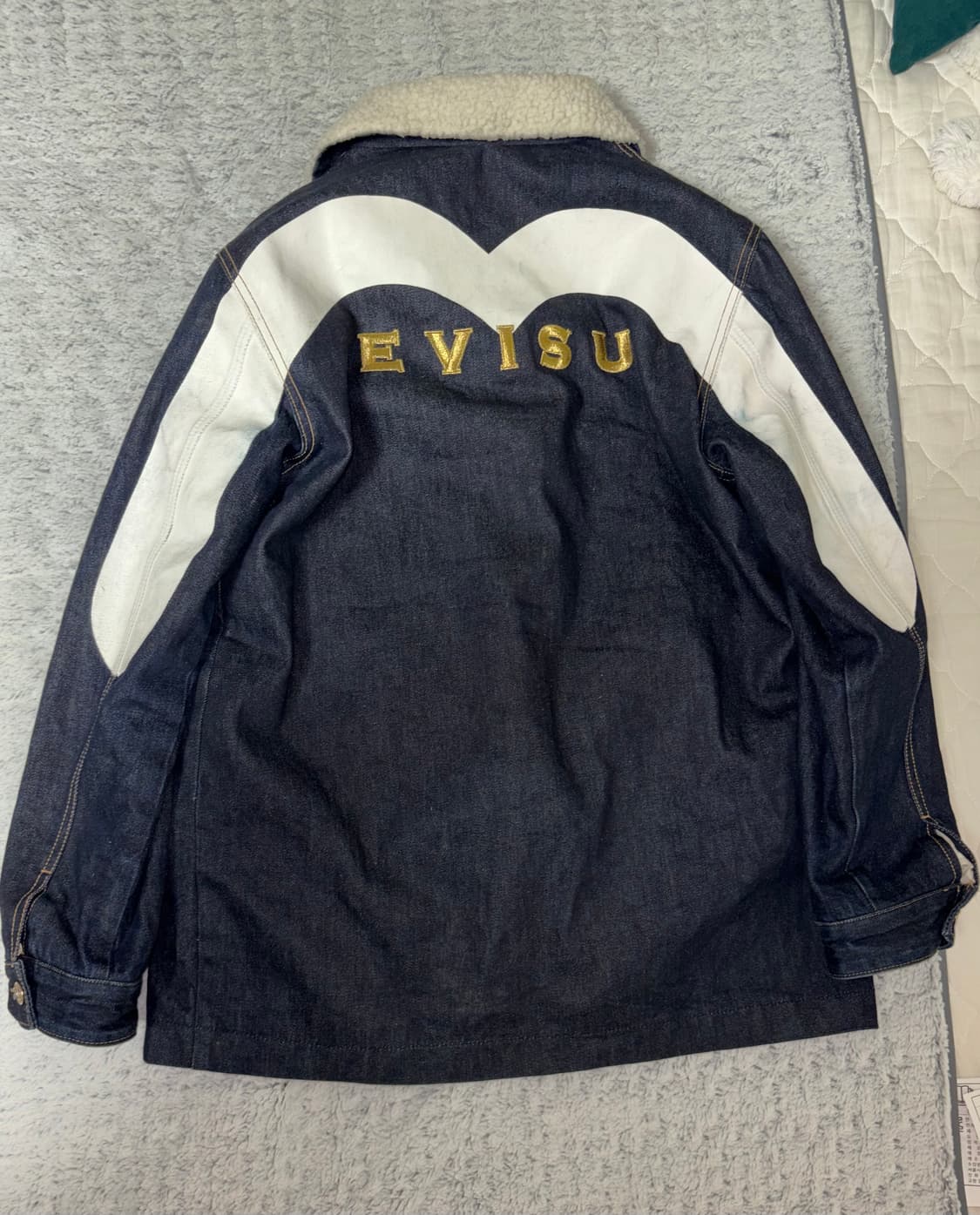 (100) 에비수 데님 빅로고 셰르파 자켓 상품이미지2