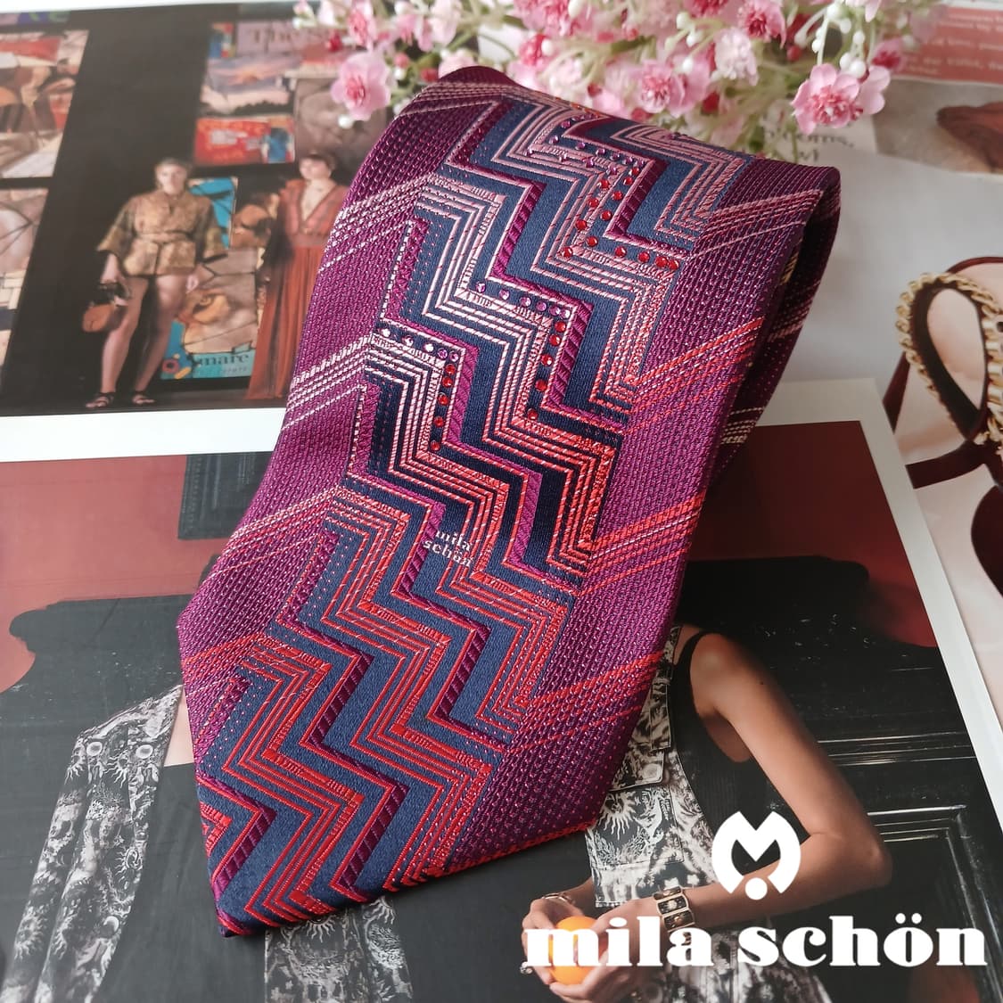 밀라숀 실크 퍼플 지그재그 패턴 넥타이 9.2cm A+등급 A19773
 상품이미지2