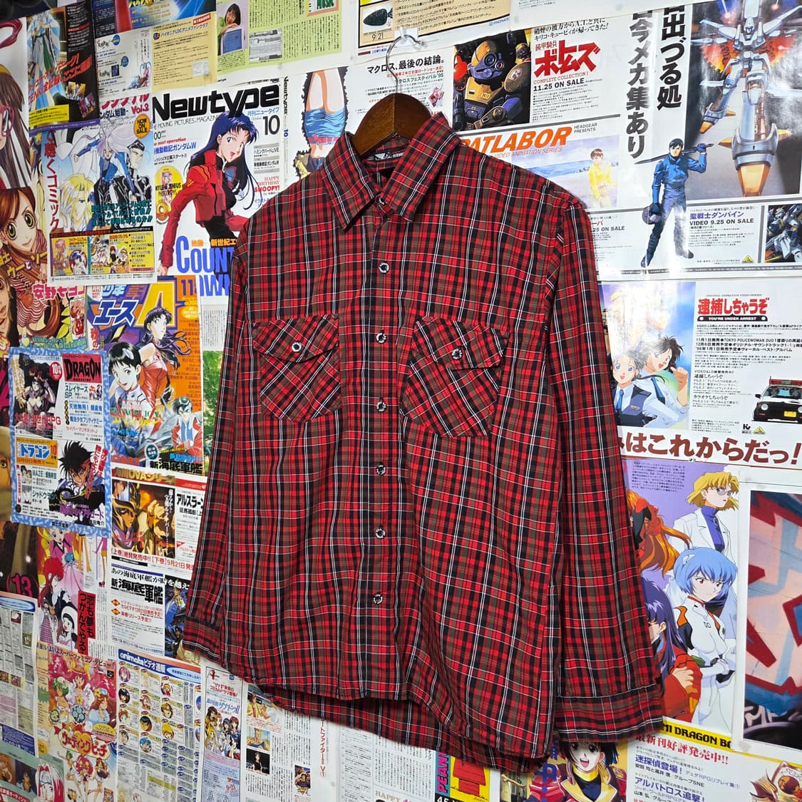 JPN 배드보이 타탄 체크 프린팅 레드 셔츠 상품이미지1