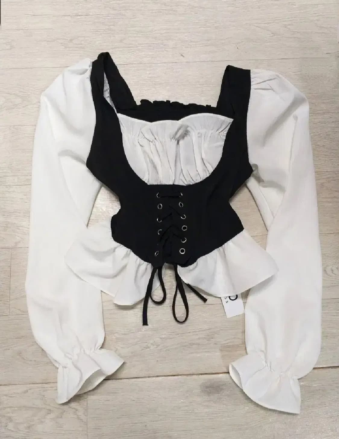 빈티지크롭블라우스달천대장y2k히메갸루캐캐체핀터깔고스펑크긱시크레이스리본프릴 상품이미지1