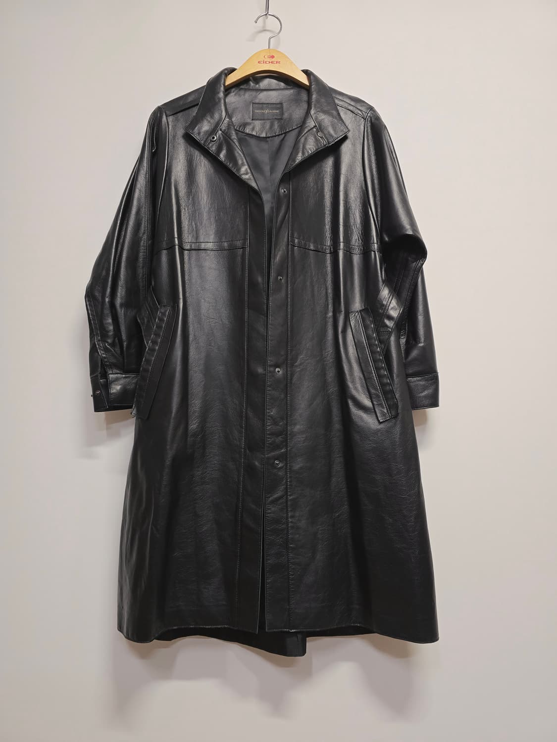 ninesix 블랙 이태리양가죽 롱 코트 상품이미지1