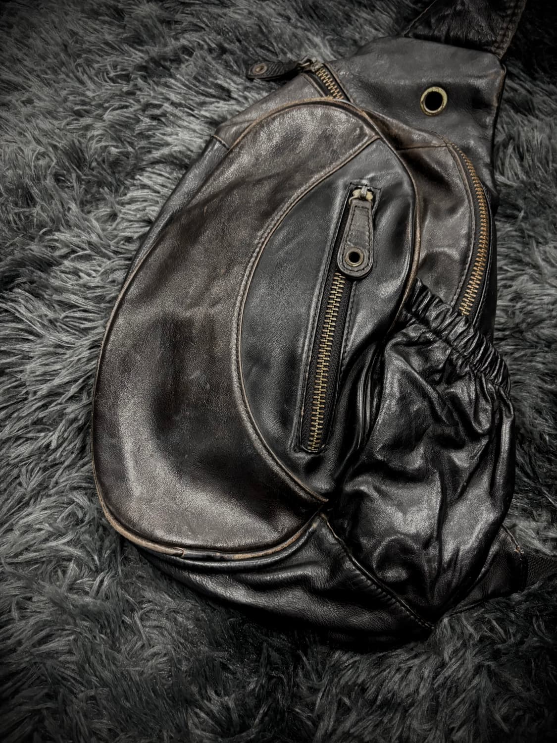 블랙 가죽 y2k 포켓 웨이스트 백  상품이미지4