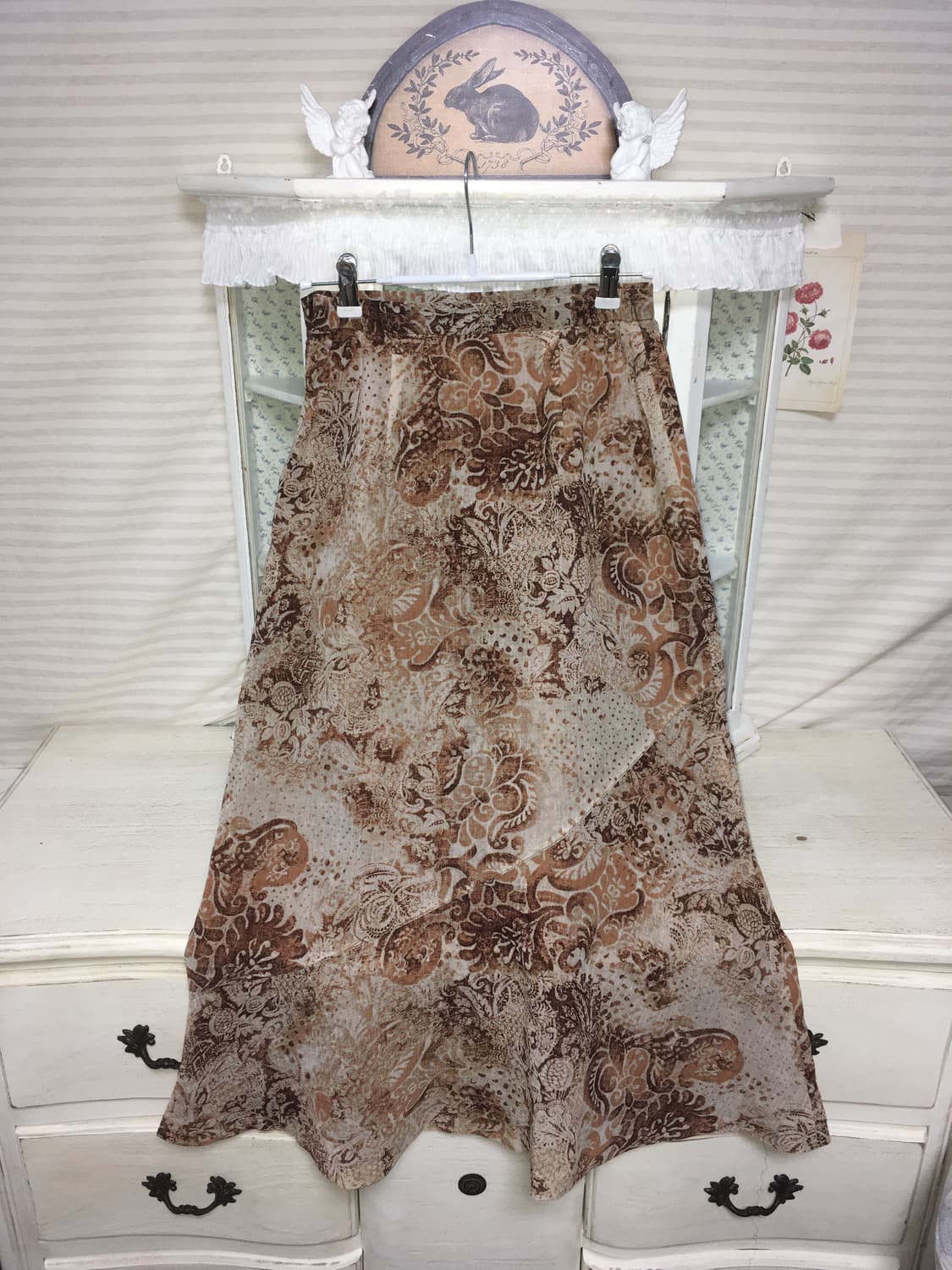 oriental brown pattern frill long skirt 상품이미지5