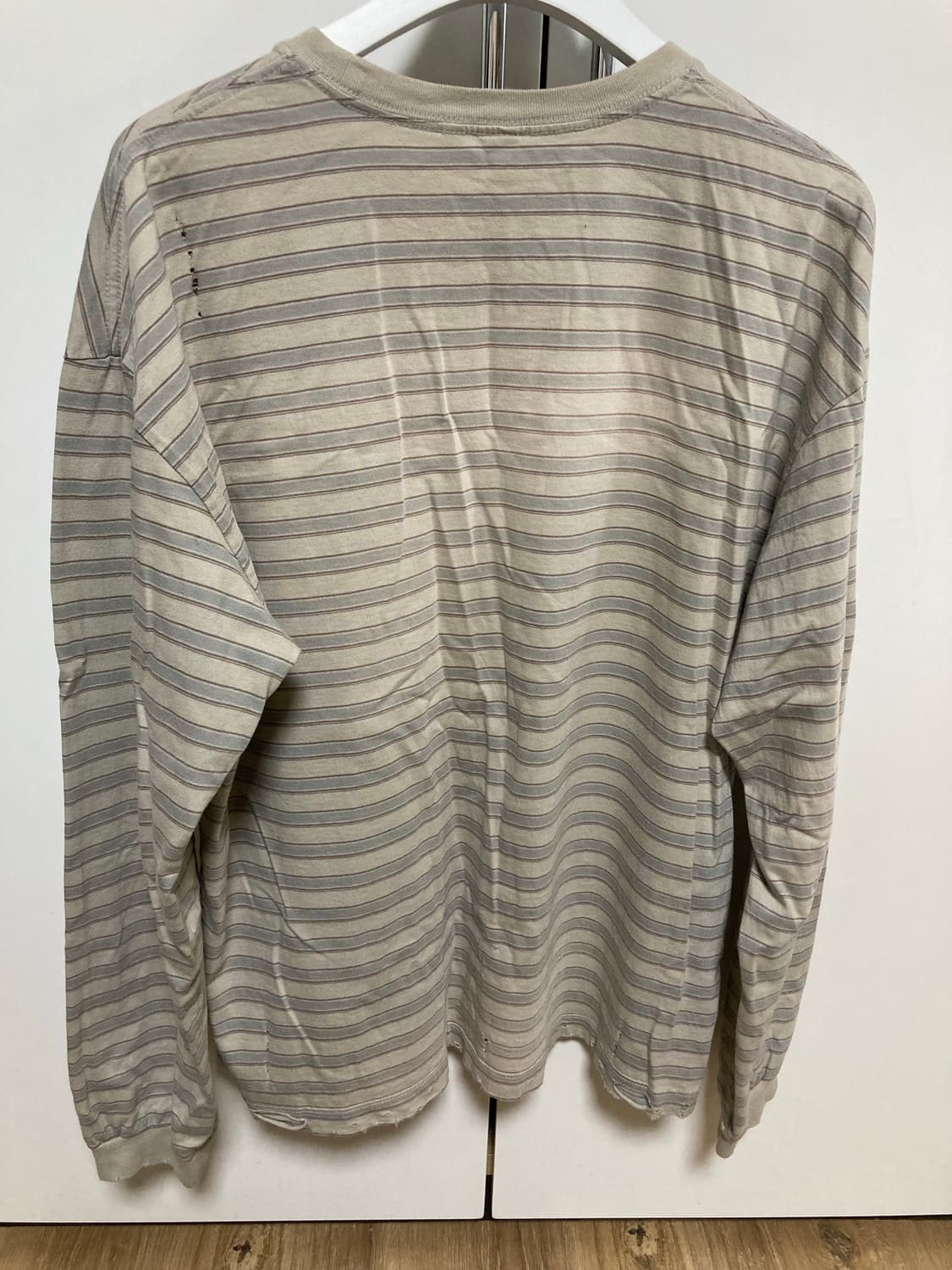 [3]폴리테루 스트라이프 롱슬리브 하드 데미지드 001 워시드 에크루 상품이미지3