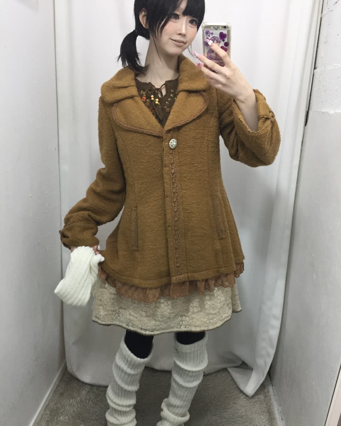 AXES FEMME 엑시즈팜 브라운 레이스 카라 코트 코디 🍩 상품이미지2