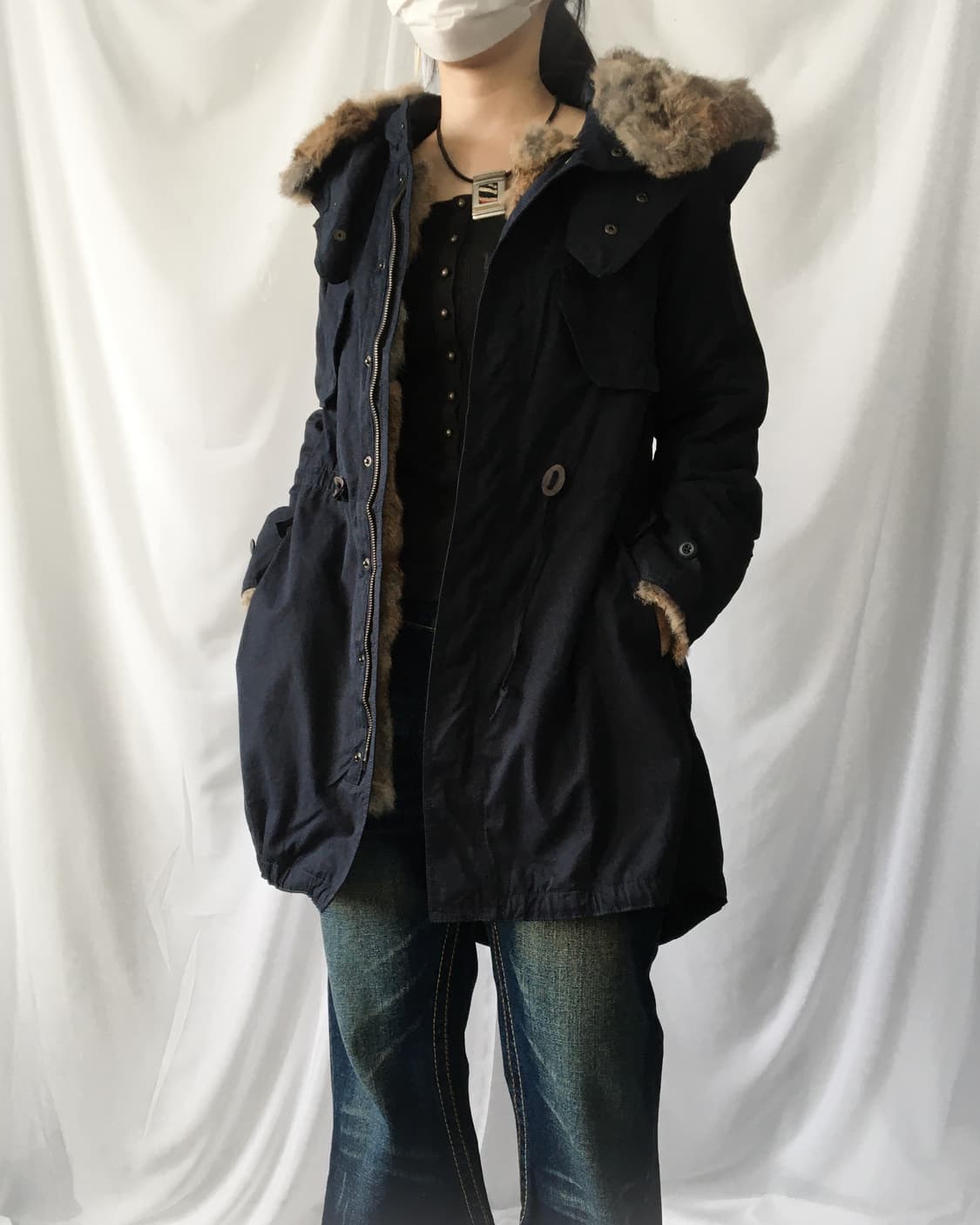 Fake fur point navy filed jacket 상품이미지7